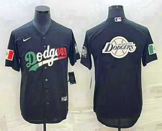 Mens Los Angeles Dodgers Big Logo Mexico Black Cool Base Stitched Baseball Jerseys